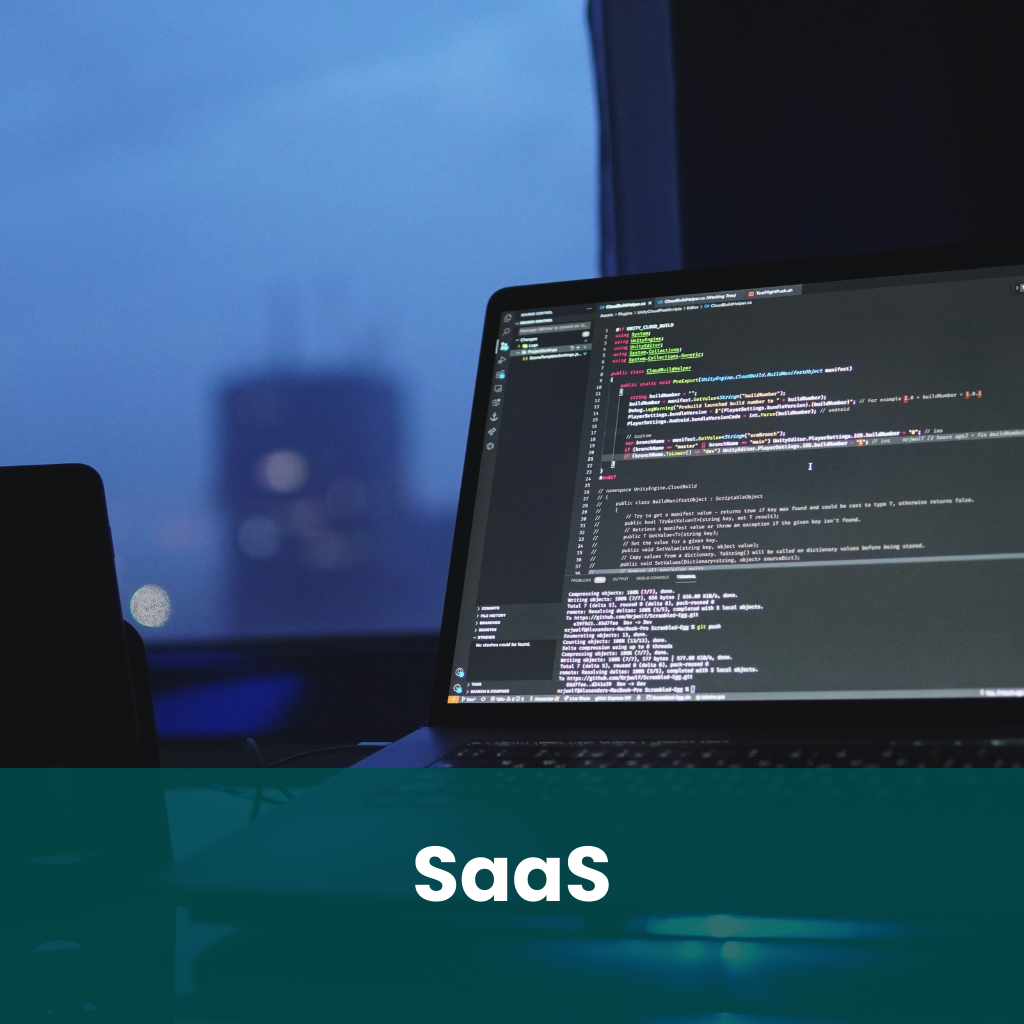Illustration of SaaS Industry showcasing coding on laptop screen.