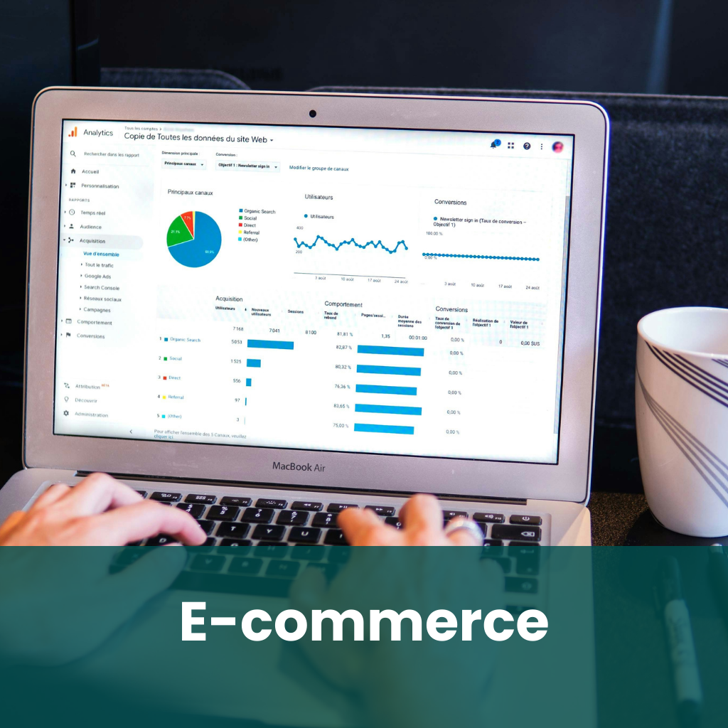 Illustration of E-commerce Industry showcasing Business growth on a laptop.